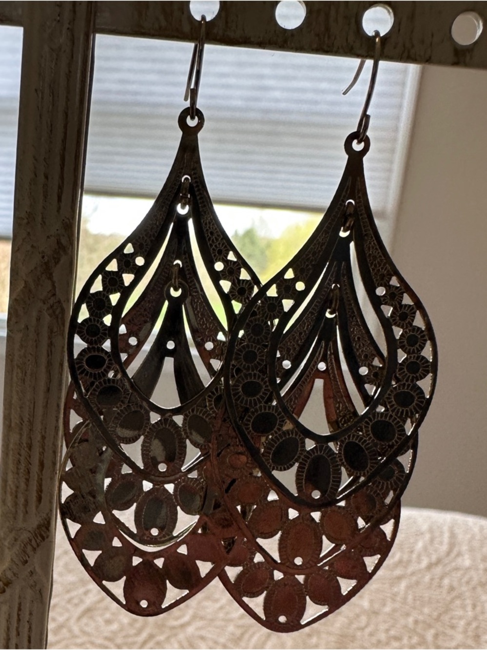 Intricate Filigree Teardrop Earrings - Antiqued Silver Tone